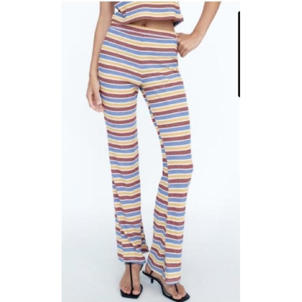 ZARA Multi Color Horizontal Striped Ribbed Knit Pant Size S - Picture 2 of 4